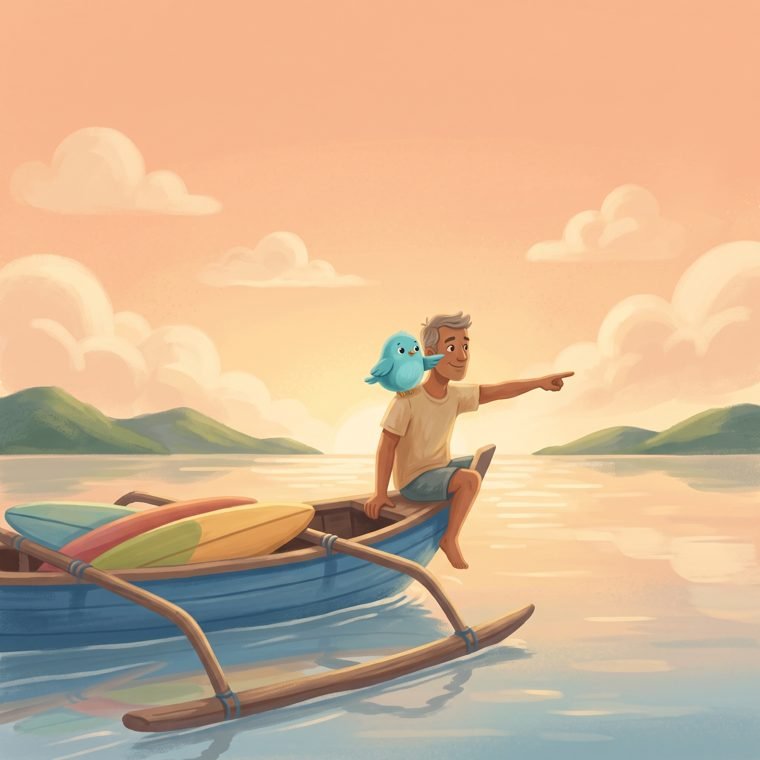 Illustration : Tonton et Pip sur le bateau