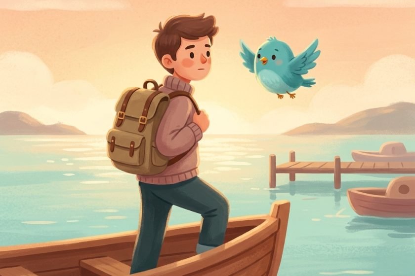 Illustration : un tonton en voyage sur un bateau, avec Pip